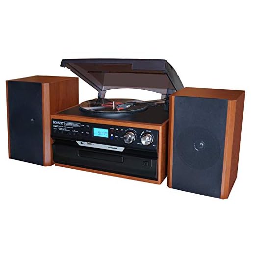 Boytone BT-24MB Bluetooth toca-discos estilo clássico toca-discos com rádio AM/FM, leitor de CD/cassete, 2 alto-falantes estéreo separados, gravação de vinil, rádio e cassete para MP3, slot SD, USB, AUX.