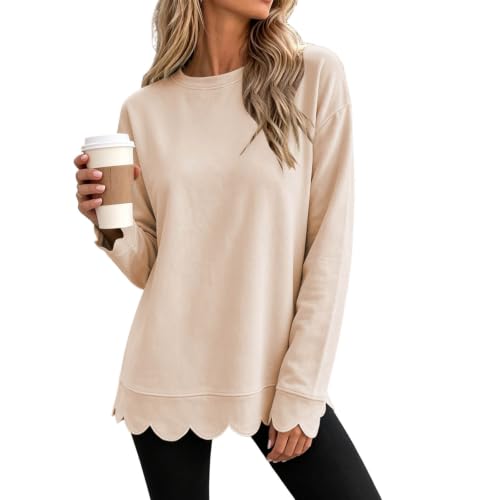 Oversized Crewneck Sweatshirt for Women Scalloped Casual Pullover Tops - image 1