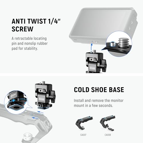 Image of NEEWER Camera Monitor Mount with Cold Shoe, Anti Twist 1 /4 inch Screw for 5 inch & 7 inch Field Monitor Compatible with Atomos Ninja V, 360 Swivel & Adjustable 180 Tilt Damping, Compatible with SmallRig, MA006