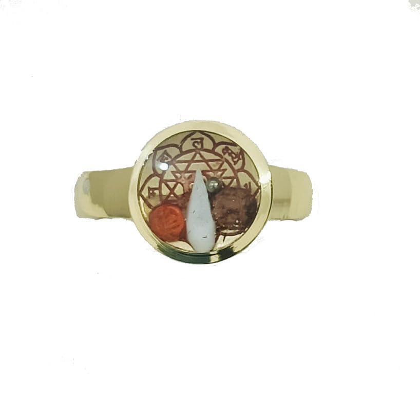 R G MART Ashtadhatu Shriyantra Double Rudraksha Shank Yantra Mercury Gold Plated Brass Ring Golden18 (B0CTF8VWYS) Amazon Price History, Amazon Price Tracker