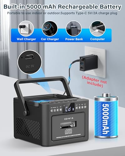 image for Sunoony Boombox Cassette CD Player Bluetooth5.1 with 5000mAh Battery,5