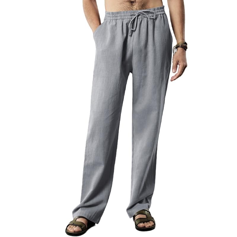 Mens Linen Pants Casual Summer Beach Pants Lightweight Drawstring Elastic Waist Baggy Trousers with Pockets3