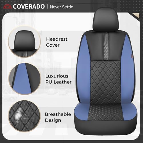 Image of Coverado Car Seat Covers Front Pair, Automotive Leather Seat Covers for Car,Universal Fit Front Back Seat Cover, Non-Slip Waterproof Breathable Car Seat Protector