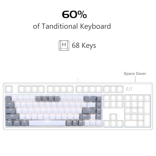 MageGee Portable 60% Gaming Mechanical Keyboard, Minimalist MK-Box Ice Blue Backlit Compact 68 Keys Wired Office Keyboard with Red Switch for Windows Laptop PC Mac Convenient(Gray & White) - Image 4