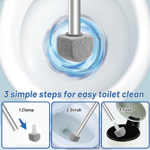 YINGMORE Pumice Stone Toilet Bowl Cleaner Toilet Deep Cleaning,Bathroom Cleaner Brush with Long Handle for Remove Hard Water Stains with Toilet Handle+ Pumice Stones