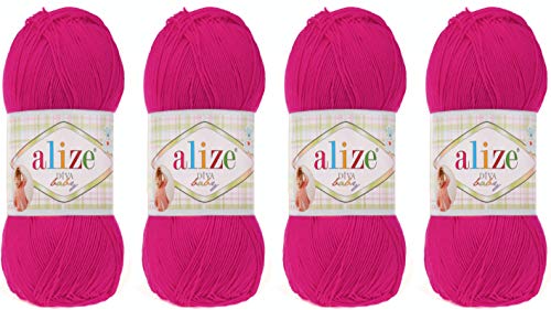 Alize Diva Baby, 100% Microfiber Acrylic, Knitted Yarn. Baby Yarn, Alize Baby Yarn, Summer Yarn, Acrylic Yarn. Silk Yarn, Baby Clothes Yarn, 4 skeins 400gr 1531 yds (149-Fuchsia)
