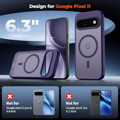 Image of SUPFINE Magnetic for Google Pixel 11 Case - Dark Purple | With Screen Protector,Translucent Matte,Built-in Magnets,Military Grade Drop Protection,Shockproof Phone Cover