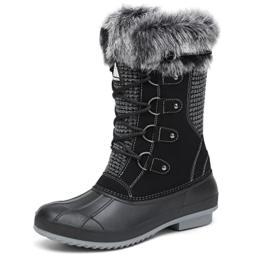 Mishansha Winterstiefel Damen Wasserdicht Warm Gefüttert Winterschuhe Rutschfest Winter Entenstiefel Schwarz 42 Cover