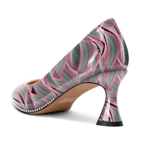 Image of TNYNFBEB Womens Mid Kitten Heel Pointed Toe Pumps Slip-on Silver Beaded Prom Party Dress Patent Leather 2.6 Inches Heels