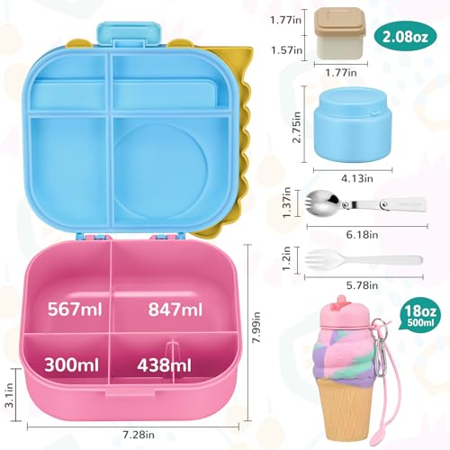 Image of Lunch Box Kids, Leak Proof 5 Compartment Bento Box for Kids, 13oz Thermo for Hot Food Kids Lunch Box,Hot Lunch Box for School Travel