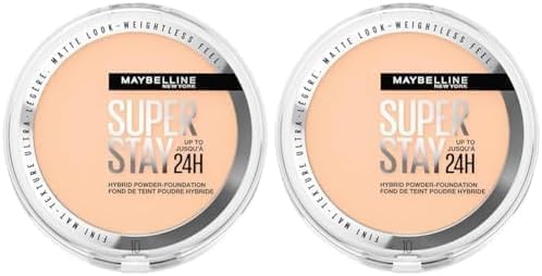 MaybellinePowder Foundation, Long-lasting 24H Wear, Medium to Full Coverage, Transfer, Water & Sweat Resistant, SuperStay 24H Hybrid Powder Foundation, 10 (Pack of 2)