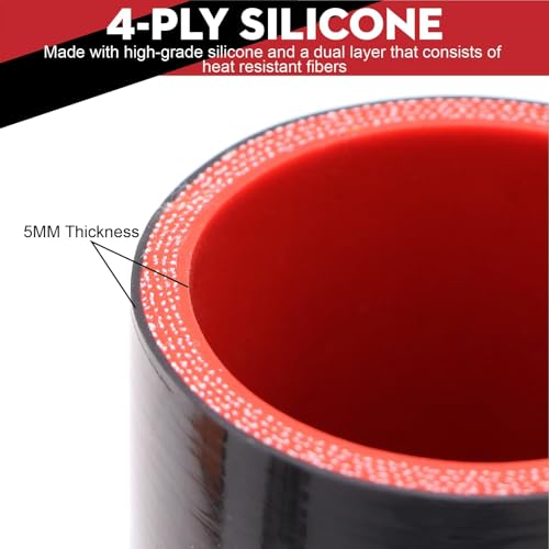 Image of 2 inch ID (51mm) Straight Silicone Hose Coupler 8 inch Long, 4-Ply Reinforced 5mm Thick, Straight Turbo Intake Pipe with 2x Stainless Steel T-Bolt Clamps - for Intercooler, Charge Pipe, Cold Air Intake