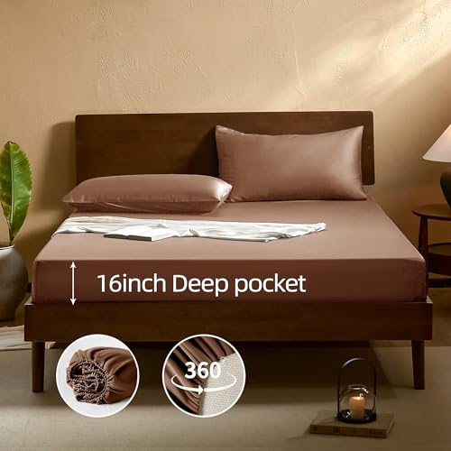 Image of EVERLY Queen Sheets Set,Luxuriously 400 Thread Count Organic Viscose Derived from Bamboo Bed Sheet,Cooling Sheets for Queen Size 4 Piece Deep Pockets Bedding Sheets &Pillowcases-Brick Red