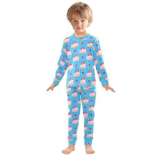 ALAZA Blue Cake Cherry Heart 2 Piece Pajama Set Long Sleeve Top and Pants Sleepwear Unisex3