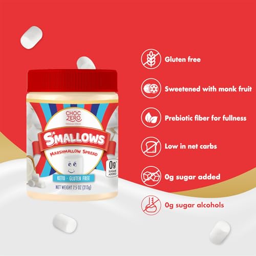 ChocZero Marshmallow Spread, Gluten Free, Sugar Free Dessert Creme Dip, Fat Free, High in Fiber, 7.5 oz Jar