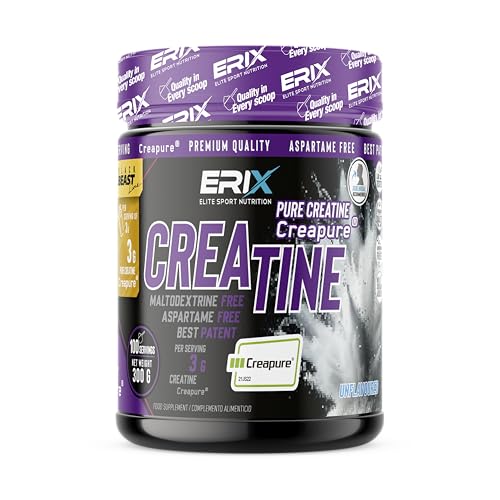 ERIX Nutrición Creatina Creapure en Polvo, 300g, Suplemento Deportivo Micronizado para Aumento de Fuerza, Rendimiento y Masa Muscular (Neutro)