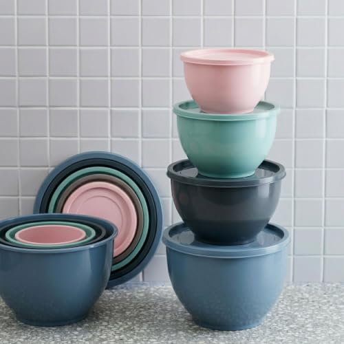 Image of All Time Plastic Mixing Bowl Set of 4 with Lids | 800ml, 1300ml, 2300ml & 3200ml BPA Free Microwave Safe PP Bowls | Food Grade Kitchen Mixing, Serving & Storage Bowls for Baking & Meal Prep