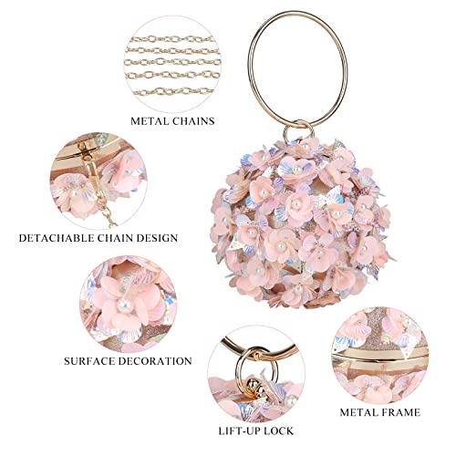 Selighting Round Ball Floral Clutch Purses For Women Evening Bag Formal Beaded Wedding Bridal Handbag Ladies Prom Party Purse Pink #TOP4
