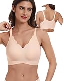 Petal Deep V Bras Wireless Seamless Bras for Women Cross Back with Light Lift, Nude, M