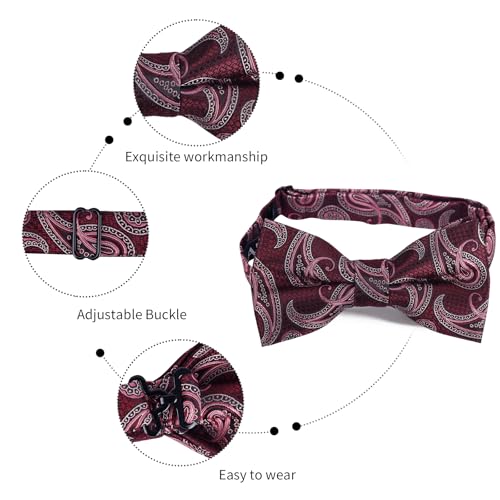 Image of Alizeal Mens 4pcs Vintage Paisley Bow Tie Set | Pre-tied Pocket Square Cufflinks Boutonniere for Wedding Everyday Use