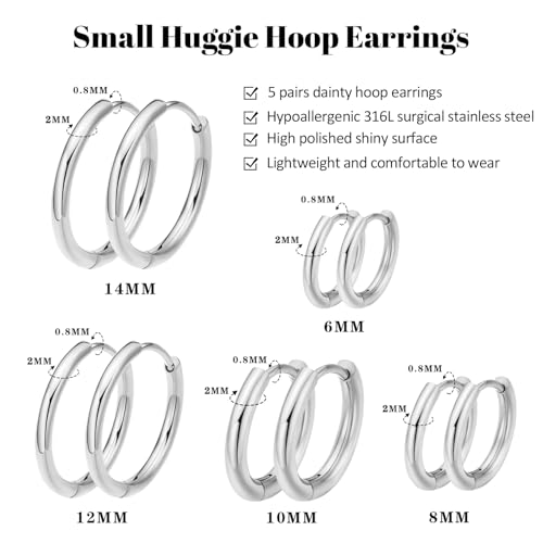 316L Surgical Steel Huggie Hoop Earrings,Dainty Pave Cubic Zirconia Cartilage Tiny Earring for Sensitive Ears Hypoallergenic Lightweight for Women Men4