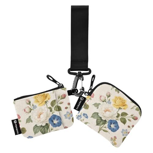 Colorful Retro Flowers Women's Change Wallet Card Cases Slim Detachable Identity Card Protector with Zipper Pocket for Woman 2 Pcs monedero para tarjetas de credito