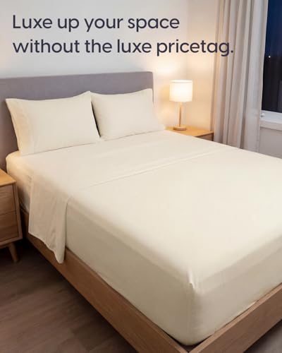Image of Sleepy Town Queen Size Bed Sheets - 4 Piece - Queen Sheet Set - Extra Soft, Comfy & Cooling - Easy Care - Shrinkage, Wrinkle & Fade Resistant - Brushed Microfiber - Deep Pocket Bed Sheets (Off White)