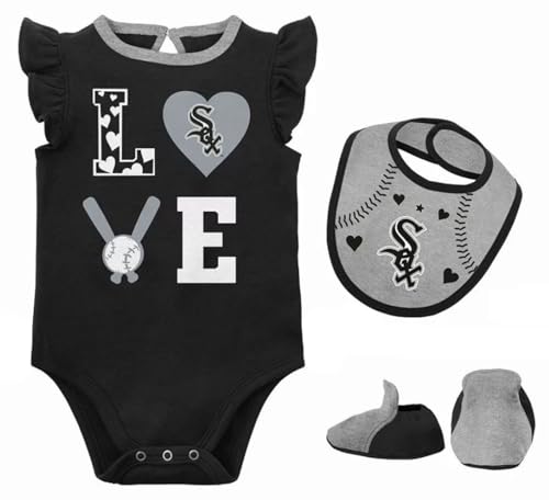 VF Chicago White Sox Infant Size 6-9 Month 3 Piece Set Bodysuit Creeper Booties - Black