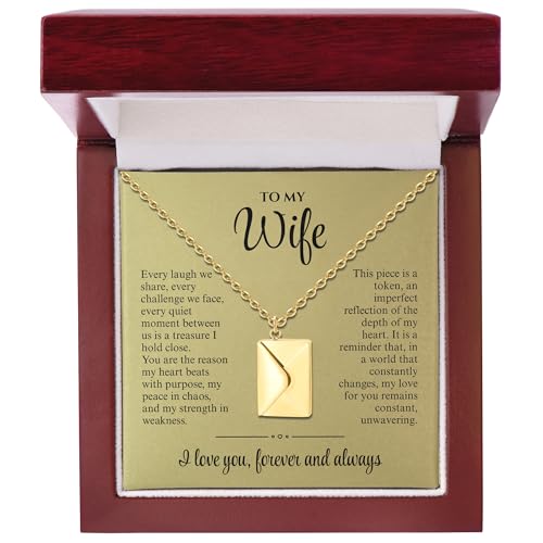 SHINYY Envelope Love Letter Necklace for Women Stainless Steel Love You Secret Gift Message Engraved Locket Jewelry Pendant Couples and Family