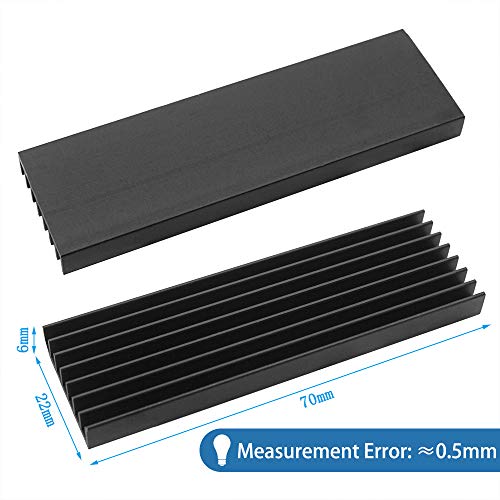 Akuoly Set di 4 dissipatori di Calore in Alluminio con Nastro termoadesivo, 70 mm x 22 mm x 6 mm, Nero