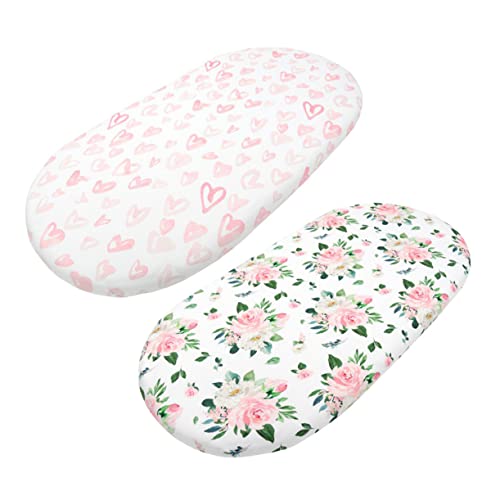 Hohopeti 2 Piezas Extraíbles Para Niñas Impresas Para Cuna Elástica Cambia El Corazón Niños Cuna Guardería Cama Unisex Bebé Floral Lavable Moisés Almohadilla Ovalada Ropa De Cama Funda