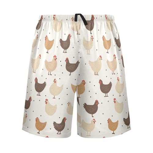 Vdsrup Mens Pajama Shorts Chickens Beige Sleep Shorts Men Brown Pajama Bottoms With Pockets Drawstring Lounge S2