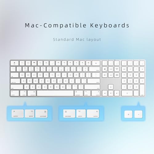 Image of Bluetooth Slim Keyboard for Mac, Aluminum Rechargeable Keyboard Wireless, Low-Profile Silent Flat Key Compatible with Apple iMac, MacBook, Mac and iOS, Full Size - Silver White