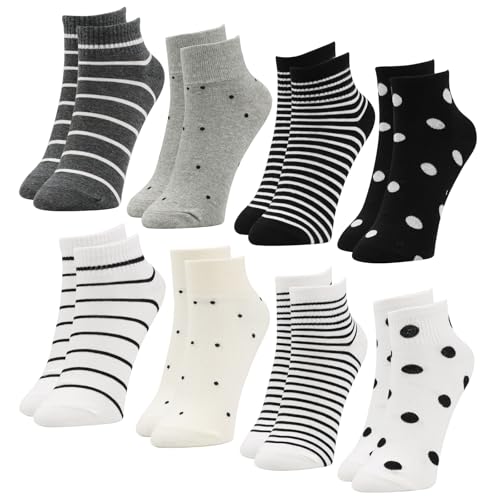 Soleeya 8 Pares Calcetines Mujer Algodon Rayas y Puntos Talla 35-39 Multicolor Deportivos Calcetines Cortos Mujer Divertidos (ES)