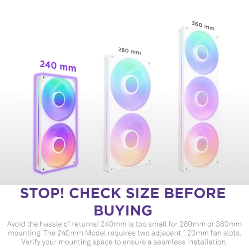 Image of NZXT F240 RGB Core - 240mm Single-Frame Fan Unit with 2 x 120mm RGB Fans - Speed & Lighting Control - High Static Pressure & Airflow - Fluid Dynamic Bearings - 8 aRGB LEDs Per Fan - White