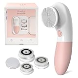 Raedia Daily Facial Cleansing Brush with 4 Interchangeable Brush Heads by Vanity Planet - Handheld, Lightweight for Glowing Skin - Water Resistant Face Exfoliator - Dusty Pink