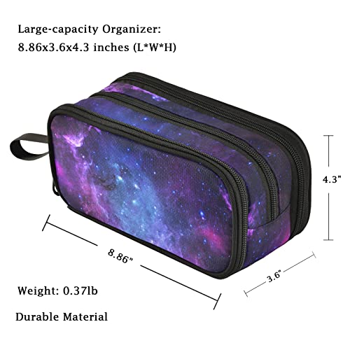 Image of Fustylead Beautiful Space Nebula Galaxy Print Large Pencil Pen Case Stationery Bag, 3 Compartments School College Office Desk Organizer Storage Pouch Marker for Teen Boys Girls Students