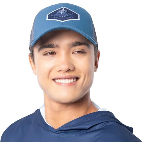 Guy Harvey Mens Cotton Twill Trucker Hat Blue Jay/Marlin Patch One Size