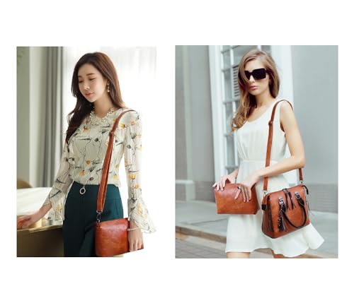 Image of SYGA Pack Of 4 Women Handbag Set,Pu Leather Handbag With Crossbody Bag, Clutch Bag And Credit Card Holder Tote Bag