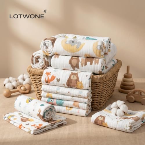 Image of 6 Layer Muslin Cotton Baby Wash Cloths Pack of 5, 25x25 cm | Soft Baby Face Towels for Newborns | Absorbent Reusable Burp Cloths, Feeding Wipes & Baby Napkins