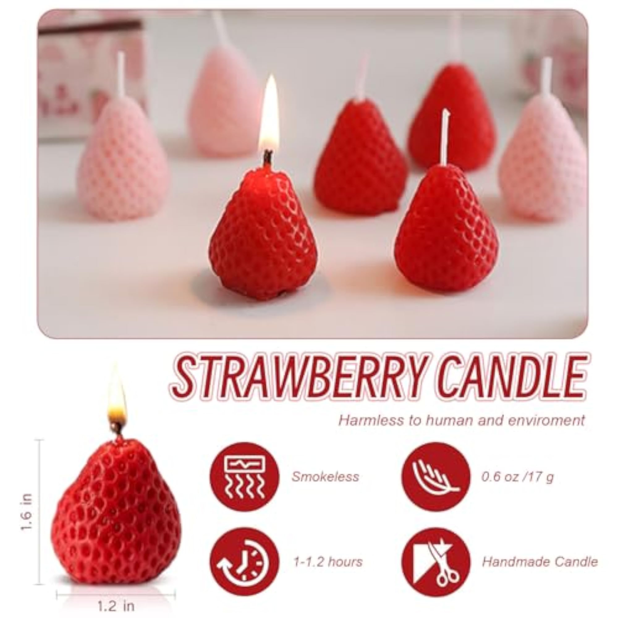 Strawberry Shaped Scented Candle, 9 Pcs Mini Soy Wax
