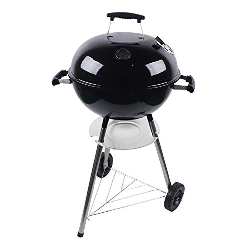 Barbecue au charbon de bois de 18,5 pouces avec couvercle - Barbecue rond avec roues et poignées - Outils de barbecue pour barbecue, camping, jardin, terrasse - Noir