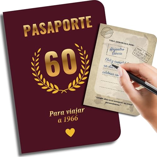 EQUIK PRODUCTS Tarjeta para 60 años | Pasaporte libro de firmas para hombre y mujer | Libro de invitados con juegos | Año 1966 | Viaje al año de nacimiento
