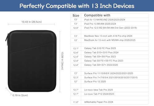 Image of Dadanism 13 Inch Tablet Sleeve Bag Carrying Case for iPad Pro 13 inch M5 /M4 2025 /2024, iPad Air 13 inch M4 /M3 2026 /2025, iPad Pro 12.9 inch, Galaxy Tab S10+ /S9 FE+ /S9+ 12.4 inch, Remarkable Paper Pro 11.8 inch, Black