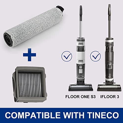 MXZONE Ifloor3 Roller Brush Replacement for Tineco iFloor 3 and Floor One S3 Cordless Wet Dry Vacuum Cleaner, 2 Brush Roller, 2 HEPA Filters.