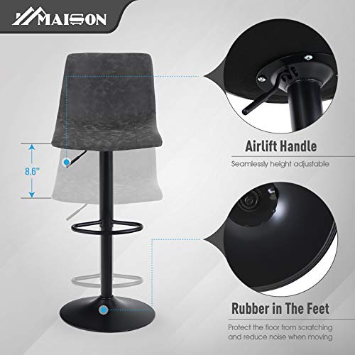 MAISON ARTS Swivel Bar Stools Set of 2 for Kitchen Counter Adjustable Counter Height Bar Chairs with Back Tall Barstools PU Leather Kitchen Island Stools, Brown