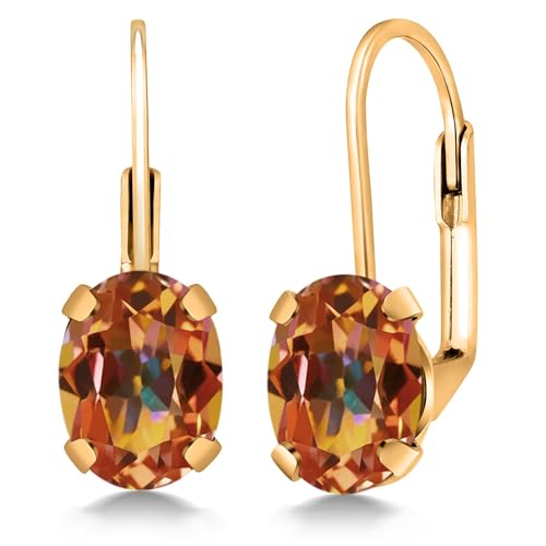 Gem Stone King 18K Yellow Gold Plated Silver Gemstone Birthstone Leverback Drop Dangle Earrings for Women | Oval 8X6MM | Fine Jewelry for Her Mom Wife