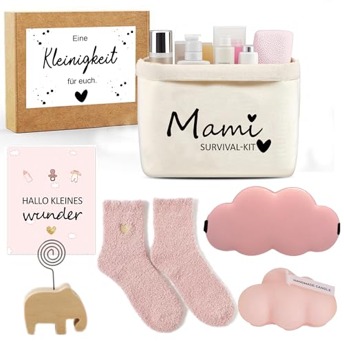 MKISHINE Mami Survival-Kit Geschenkbox, Geschenkset für Mütter mit Kosmetiktasche, Kuschelsocken, Augenbinde, Duftkerze, Geschenkkörbchen für Deine Freundin, als Geschenk zur Geburt Mutter MKISHINE Mami Survival-Kit Geschenkbox, Geschenkset für Mütter mit Kosmetiktasche, Kuschelsocken, Augenbinde, Duftkerze, Geschenkkörbchen für Deine Freundin, als Geschenk zur Geburt Mutter