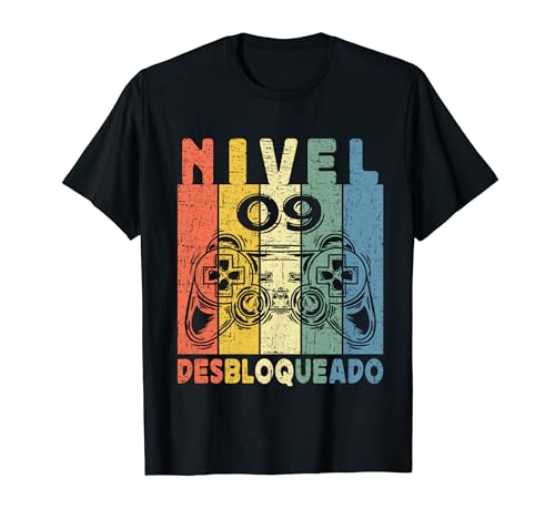 Nivel 09 Desbloqueado Gamer 09 Años 2015 Divertido Hombre Camiseta