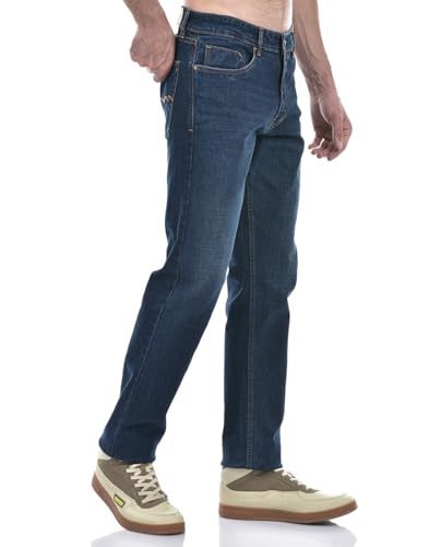 Image of Numero Uno Mens Straight Fit Dark Blue Mild Wash Sustainable Stretchable Jeans